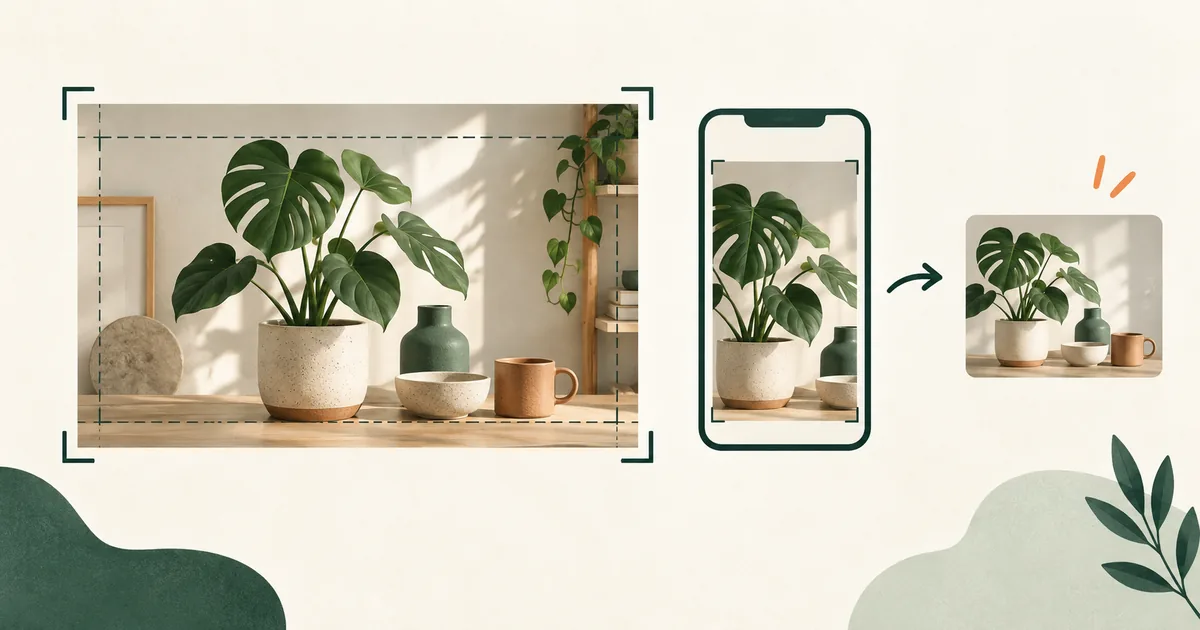 Illustration: Ein Keramikmotiv wird für ein breites Website-Bild und einen schmalen Smartphone-Ausschnitt vorbereitet.